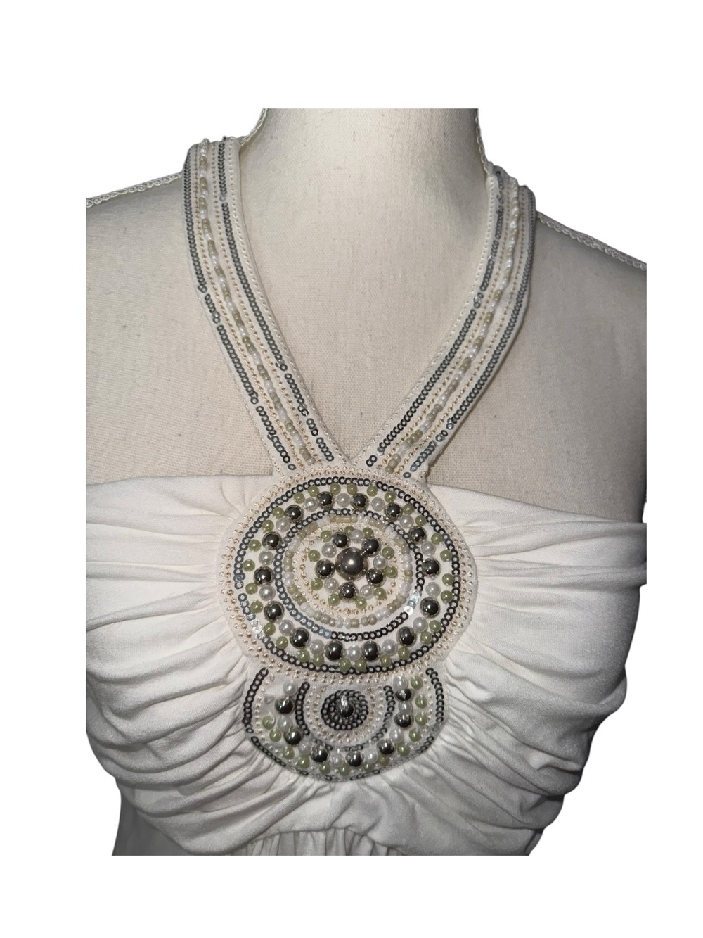 White House Black Market White Embellished Halter, built in bra - Picture 4 of 9